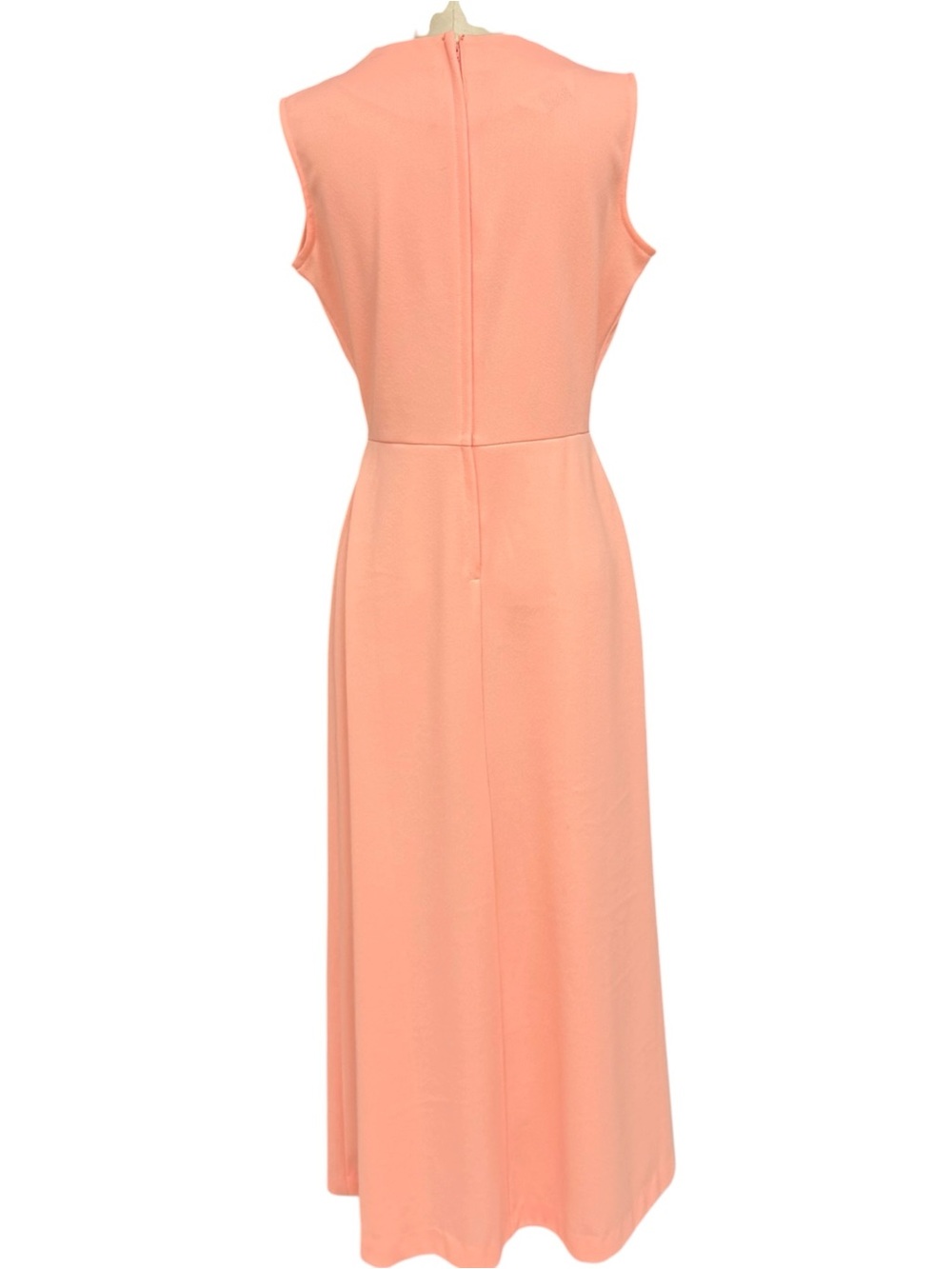 Vintage 70s Peach White Colorblock Hostess Maxi Dress Mod M/L VNeck Empire Waist - Picture 4 of 11
